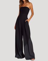 Cordelia | Damen Trägerloser Wide Leg Jumpsuit in Schwarz