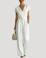 Cordova | Damen V-Ausschnitt Wide Leg Jumpsuit in Weiß