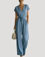 Cordova | Damen V-Ausschnitt Wide Leg Jumpsuit in Blau