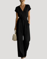 Cordova | Damen V-Ausschnitt Wide Leg Jumpsuit in Schwarz