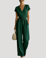 Cordova | Damen V-Ausschnitt Wide Leg Jumpsuit in Dunkelgrün