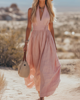 Cordua | Damen Neckholder Maxi Kleid in Rosa