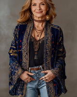 Cordula | Damen Boho Kimono Jacke in Blau