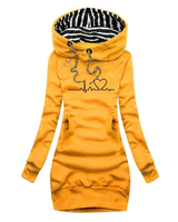 Cordula | Damen Hoodie Kleid mit Kapuze und Herz Print in Gelb