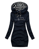 Cordula | Damen Hoodie Kleid mit Kapuze und Herz Print in Blau