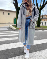 Corinna | Damen Lange Winterjacke mit Kapuze in Grau