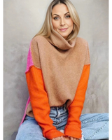 Cosima | Damen Orange Rollkragenpullover im Oversize Stil mit Strick in Orange