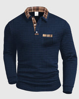 Crispin | Herren Langarm Poloshirt mit Karokragen in Dunkel Blau