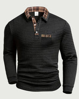 Crispin | Herren Langarm Poloshirt mit Karokragen in Schwarz