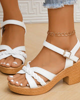 Gwendolyn | Damen Riemchensandalen Geflochtene Details in Weiß