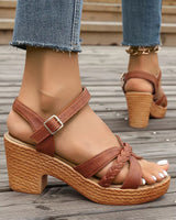 Gwendolyn | Damen Riemchensandalen Geflochtene Details in Brown