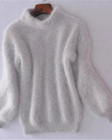 Lässiger Angora Strick Damenpullover - Livia in Grau