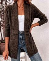 Linsey - Elegante Strick Jacke Mit Offener Vorderseite in Kaffee