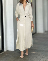 Binalee - Midi Kleid Mit Langen Ärmeln in Beige