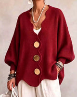 Gilian – Strickjacke Mit Knopfleiste Und Wellenrand in Rot