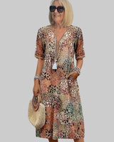 Marisse - Soft-Touch-Midikleid mit Blumenprint in Sandbeige