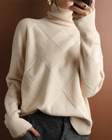 Natalie | Gemütlicher Zopfmuster Rollkragenpullover in Beige