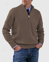 Ben | Modischer Warmer Pullover Mit Halbem Reißverschluss in Kaffee
