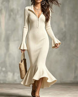 Terona – Fishtail-Kleid Mit Betonter Taille in Aprikose