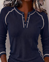 Maisy – Waffel-Henley Hemd Mit Langen Ärmeln in Marineblau
