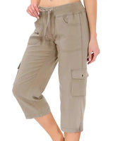Mileni - Bequeme Caprihose Mit Hoher Taille Und Praktischen Taschen in Khaki