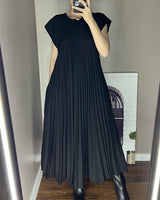 Sierra | Plissee Maxi Cocktailkleid in Schwarz