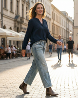 Zelda - Verkürzte Premium-Stretch-Jeans in Vintage Blau