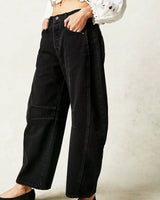 Gabriela | Damen Bedruckte Jeans mit Weitem Bein in Schwarz