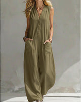 Farella - Jumpsuit mit weitem Bein und lockerer Passform in Olivgrün