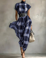 Nethara - Elegantes Herbst Kleid Mit Gürtel in Blau