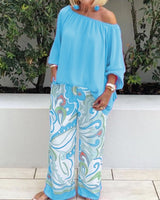 Brinette - Set aus Bluse und weiter Hose in Hellblau