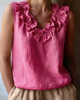 Safiya – Ärmellose Bluse MIT Rüschen Am Ausschnitt in Rosa