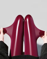Bekah – Hochglänzende Stretch Strumpfhose Mit Fußteil in Burgund