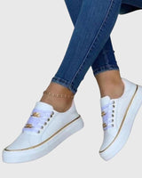 Anna | Damen Frühlings Lässige Samt Schnürsneaker in Weiß