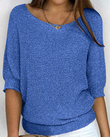 Damen 3/4-Ärmel Strickpullover | Lässiger in Blau
