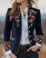 Anisaa – Elegante Jacke Mit Stehkragen in Marineblau