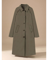 Damaris | Damen Langer Trenchcoat mit Kragen, Knöpfen und Taschen in Olivgrün