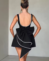 Damen Ärmelloses Minikleid mit Perlenbesatz und Rückenschleife in Schwarz