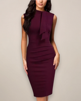 Damen Ärmelloses Midi-Kleid mit Rundhalsausschnitt und Schleifenband vorne mit Rückenreißverschluss in Burgund