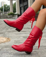 Marlene | Damen Ankle Boots Schnürstiefeletten Blockabsatz Wadenhoch in Rot