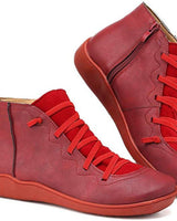 Greta | Damen Ankle Boots Schnürung Reißverschluss flache Sohle Stiefeletten in Rot