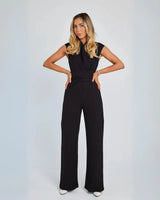 Damen Ärmelloser Jumpsuit mit Weitem Bein in Schwarz
