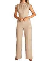 Damen Ärmelloser Jumpsuit mit Weitem Bein in Beige