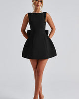 Damen ärmelloses kurzes Kleid mit Schleifenpanel am Rücken in Schwarz