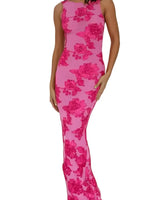 Damen Ärmelloses Maxikleid mit Blumenmuster in Rosa