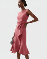 Damen Ärmelloses Midikleid mit Asymmetrischem Taillendetail und Ausgestelltem Saum in Rosa