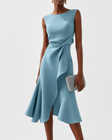 Damen Ärmelloses Midikleid mit Asymmetrischem Taillendetail und Ausgestelltem Saum in Blau