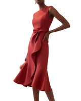 Damen Ärmelloses Midikleid mit Asymmetrischem Taillendetail und Ausgestelltem Saum in Rot