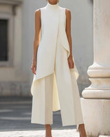 Luisa | Damen Asymmetrisches High-Neck Marlene-Hosen-Set in White