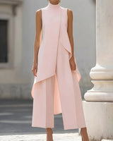 Luisa | Damen Asymmetrisches High-Neck Marlene-Hosen-Set in Pink